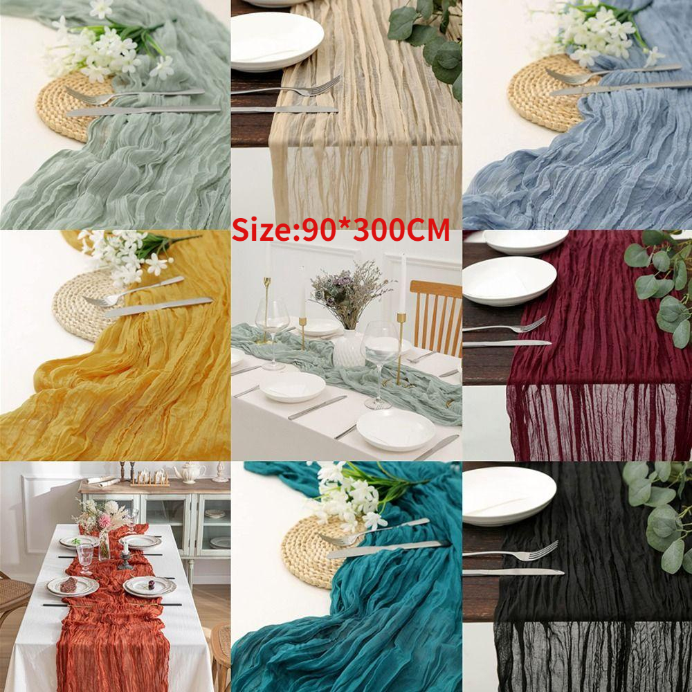 ถูกที่สุด Gauze Table Runner Dinning Table Decoration 90*300CM Rustic Country Boho Beach Wedding Party Decoration🔥COD