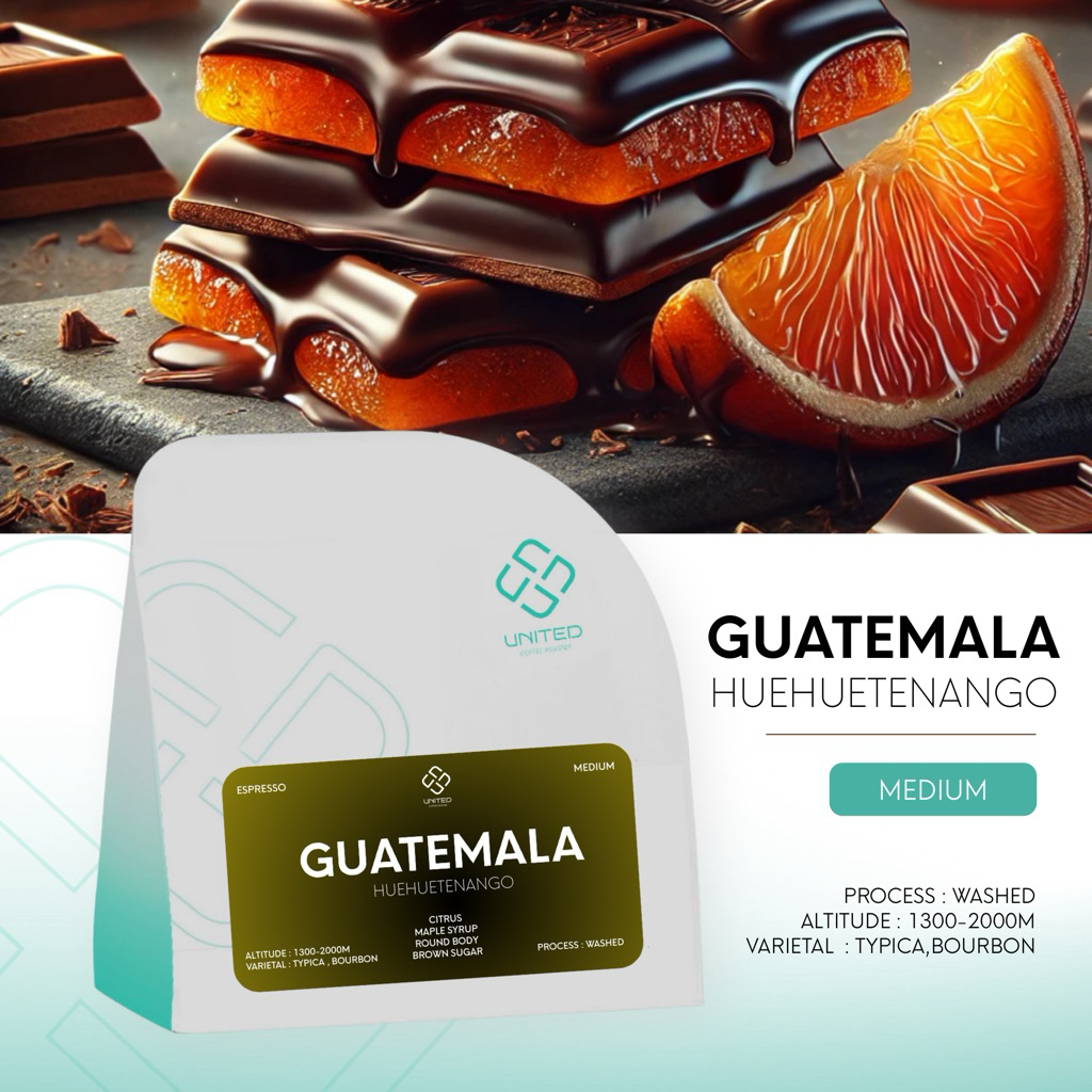 United Coffee Roaster เมล็ดกาแฟกัวเตมาลา คั่วกลาง (Guatemala)  ได้ความเข้ม ที่มากับรสส้ม ปิดท้ายด้วย
