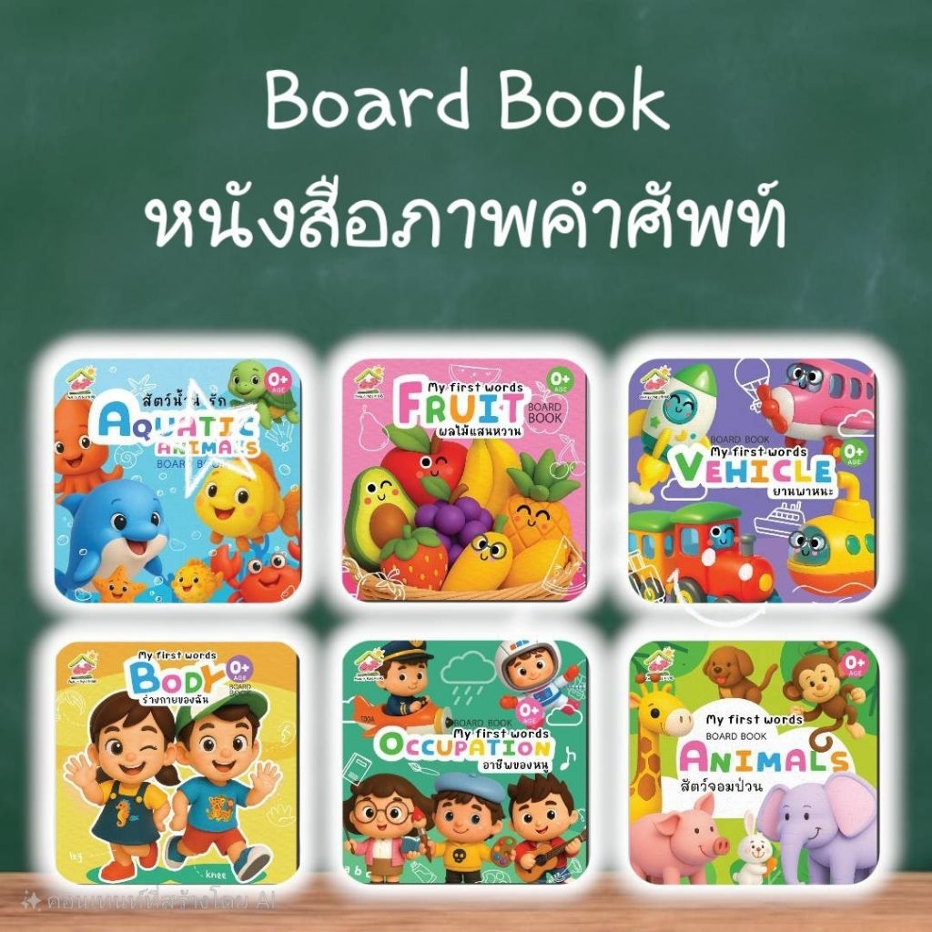 Board Book หนังสือภาพคำศัพท์ มีให้เลือก 6 แบบ กระดาษหนา ขาดยาก #นิทานอีสป #ป๋องแป๋ง #หนังสือเด็ก #แม่และเด็ก