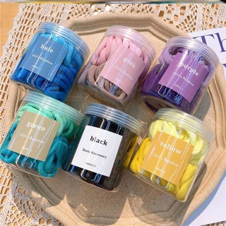 🌸พร้อมส่ง🌸ยางรัดผม+กระปุก(50เส้น) ไม่กินผม มัดผม ยืดหยุ่นดี สีพาสเทล
