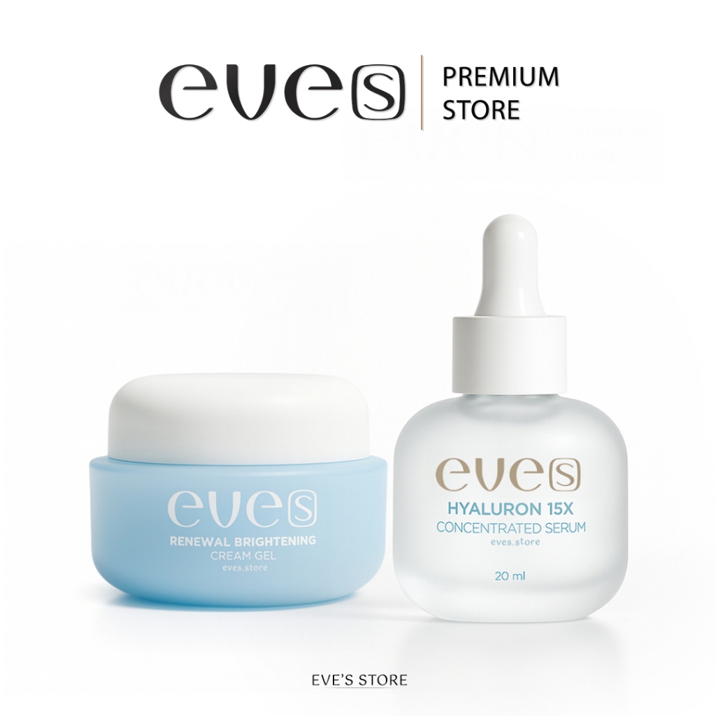 EVES อีฟส์ เซตคู่ ครีมเจลฟ้า+ไฮยาเซรั่ม ผิวเนียนนุ่ม เด้ง กระชับรูขุมขน เนียนนุ่มเด้ง ชุ่มชื้น