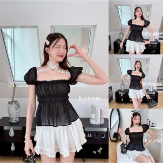 (ผ้าบาง) เสื้อแขนตุ๊กตาลูกไม้ผูกหลัง สาวอวบใส่ได้อกถึง40/รุ่นนี้สามารถผูกปรับได้หลายแบบนะคะ
