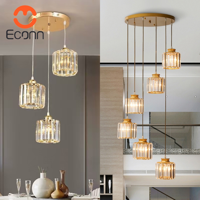 ECONN โคมไฟระย้า โคมระย้าแก้วคริสตัล 3/6/9 หัว สไตล์โมเดิร์น หรูหรา สำหรับวิลล่า ห้องนั่งเล่น หลอดไฟ E27 โคมไฟเพดาน