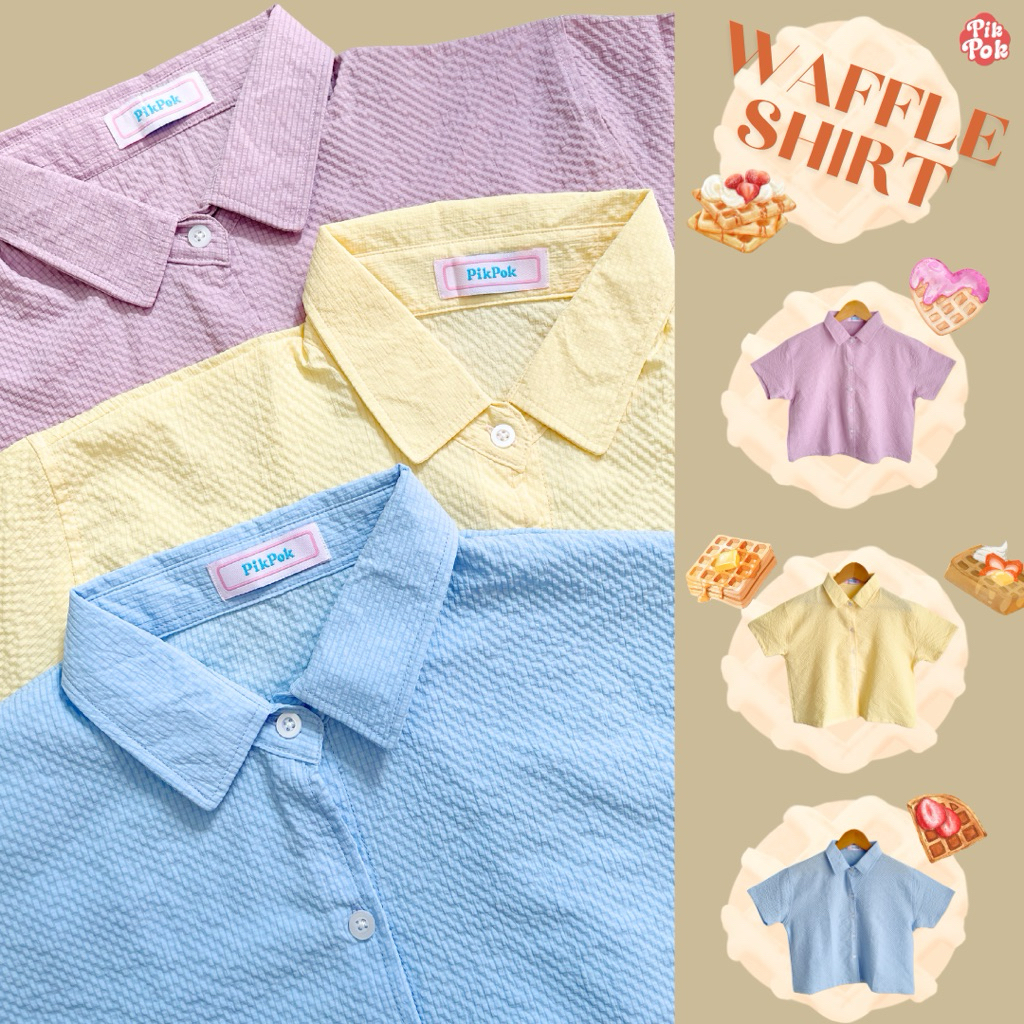 Pikpok♡ WAFFLE Shirt เสื้อเชิ้ตครอป เนื้อผ้าทอตารางฟูๆไม่ต้องรีด เนื้อผ้านุ่มนิ่มเบา ใส่สบายไม่ร้อนค้า