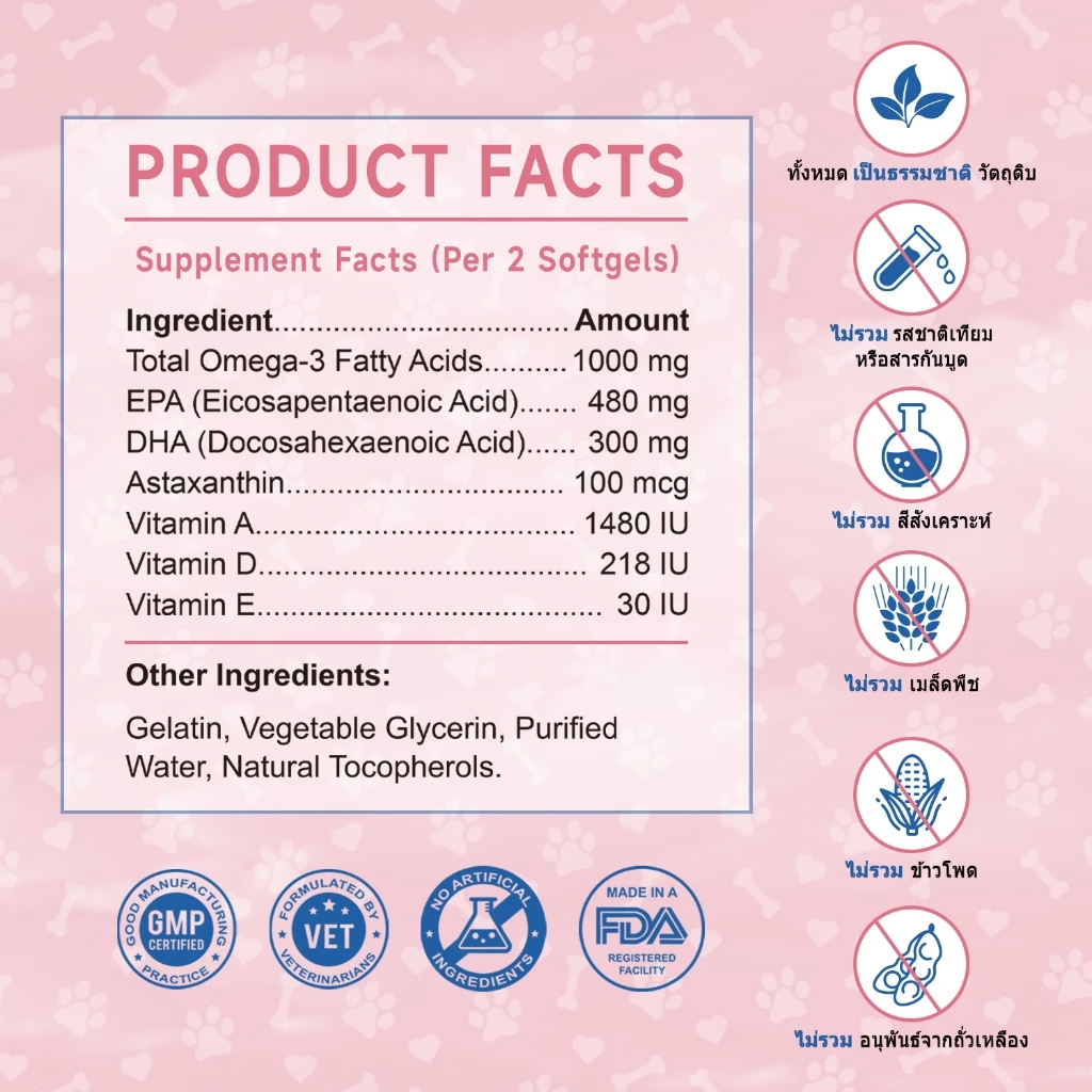 Popoo Omega 3 Fish Oil for Dogs น้ํามันปลา บำรุงผิวหนังและขน  สำหรับสุนัขแลทุกวัย วิตามินหมา 120 แคปซูล thumbnail 10