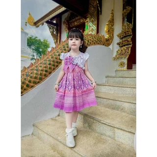 เดรสเด็ก เดรสลายไทย️ กระโปรงจีบทวิส เสื้อระบายติดโบว์