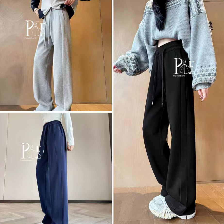 พร้อมส่ง กางเกง ขายาว มีเชือกรูด เนื้อผ้าวอร์ม ยืดๆ ใส่สบาย พรางหุ่น สไตล์ลำลอง ทรงสวย แมทซ์ได้ทุกลุค