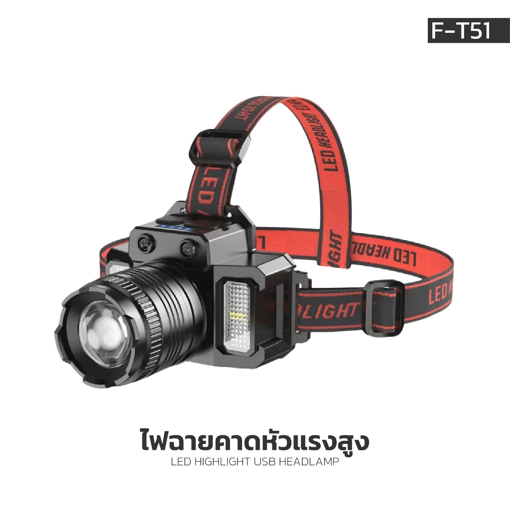 ไฟฉายคาดหัวแรงสูง LED HIGHLIGHT USB HEADLAMP  รุ่น F-T51