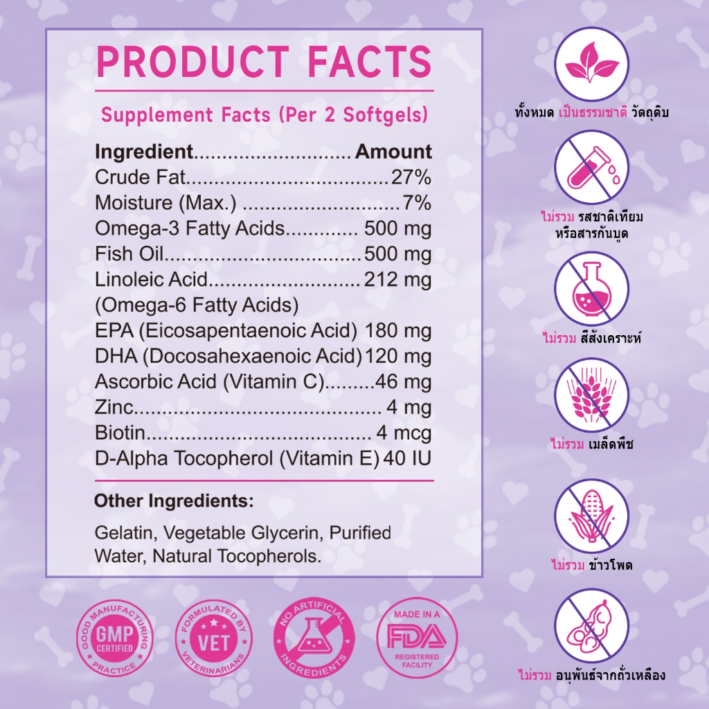 Popoo Skin & Coat Support for Dogs ขนมสุนัขบำรุงผิวหนังและขน สำหรับสุนัขทุกวัย อาหารเสริมสุนัข 120 แคปซูล - รูปที่ 7