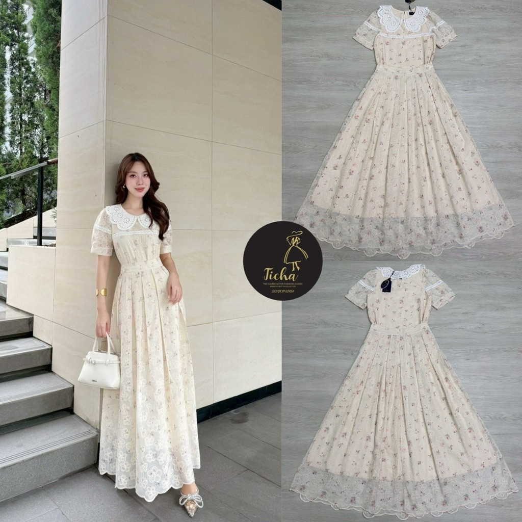 [Meena_shop] Ticha Set 2 ชิ้น เสื้อแขนสั้น ดีเทลแต่งปก ฉลุลูกไม้สีขาว