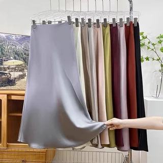 11 สี S-6XL กระโปรงผ้าซาตินกระโปรงยาว เอวสูง ผ้าซาติน ลายนางเงือก