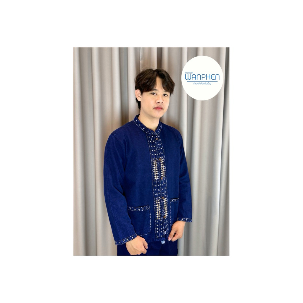 เสื้อหม้อห้อมแขนยาวปักลายดอกหญ้า หม้อห้อมแท้จากจ.แพร่ ราคา ถูกที่สุด ดีลบีเคเค แกลเลอรีภาพที่ 3