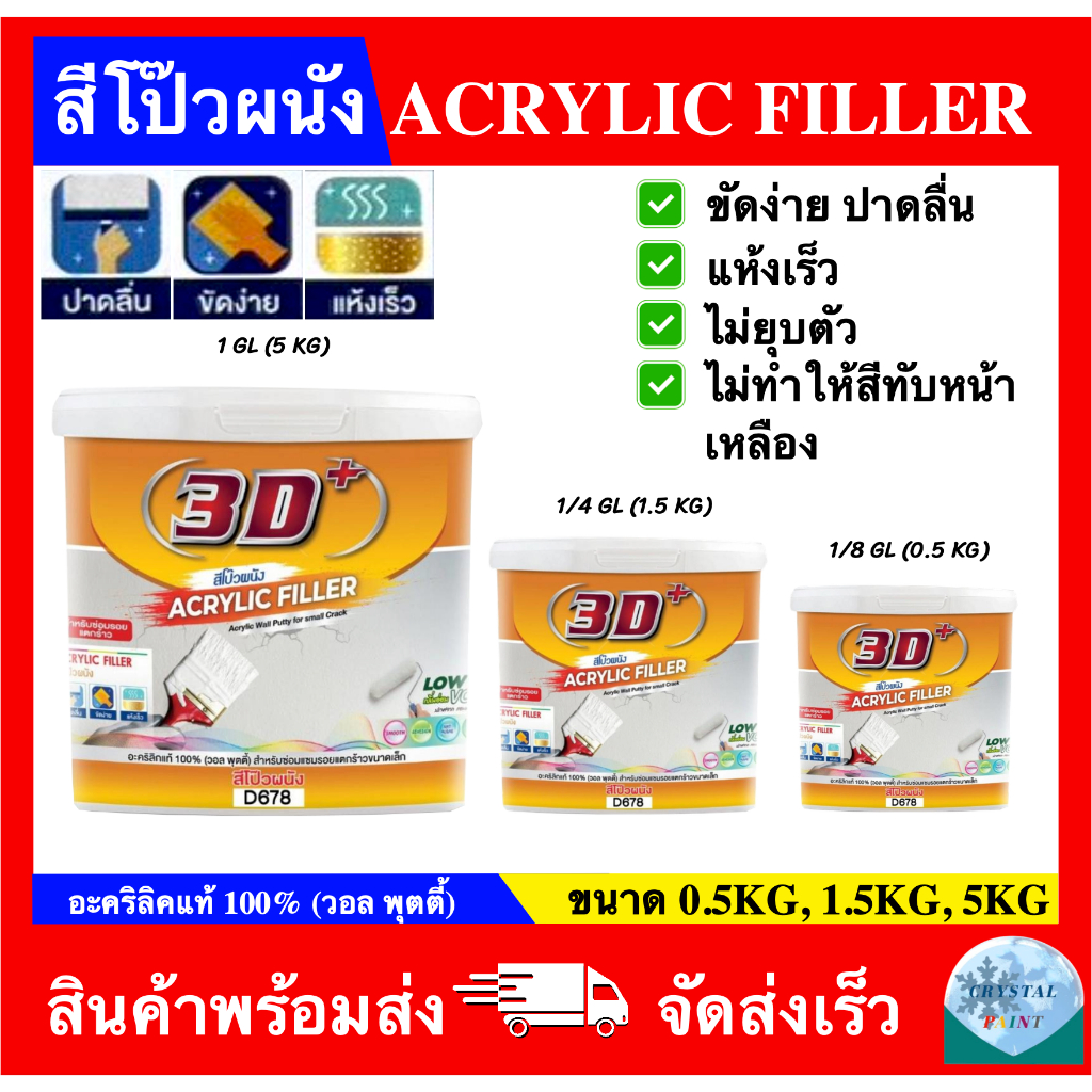 สีโป้วผนังปูน สีโป้วปูน อะคริลิค ฟิลเลอร์ ACRYLIC FILLER (ขนาด 1GL - 1/4 GL - 1/8GL)
