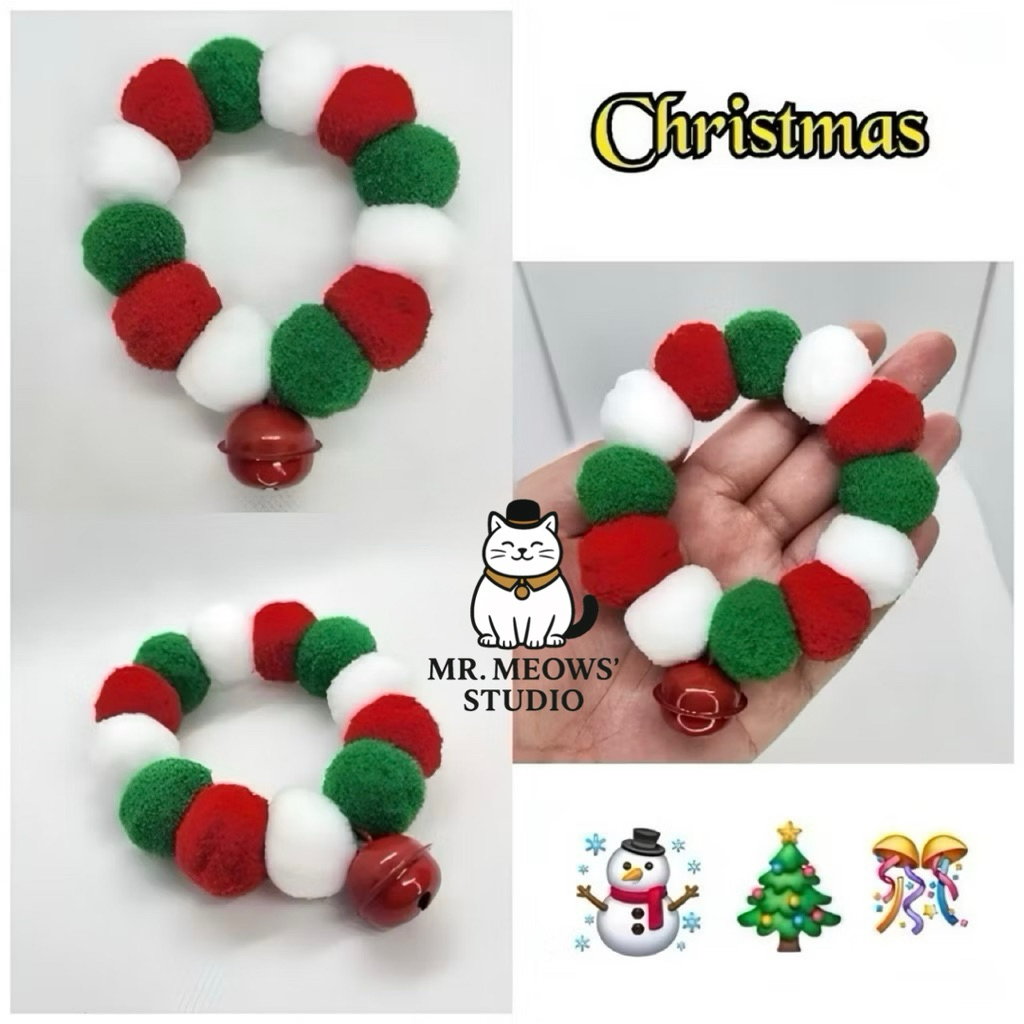 ปลอกคอแมว ปลอกคอสัตว์เลี้ยง ปอมๆนุ่มนิ่ม คริสมาสต์🎄🎊