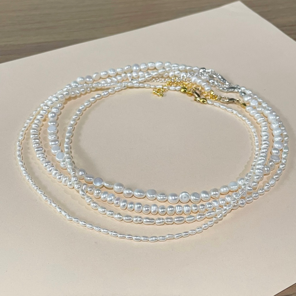 สร้อยไข่มุกแท้ สีขาว มุกน้ำจืด 1-10mm. สร้อยมุกแท้ Genuine Freshwater Pearl Necklace