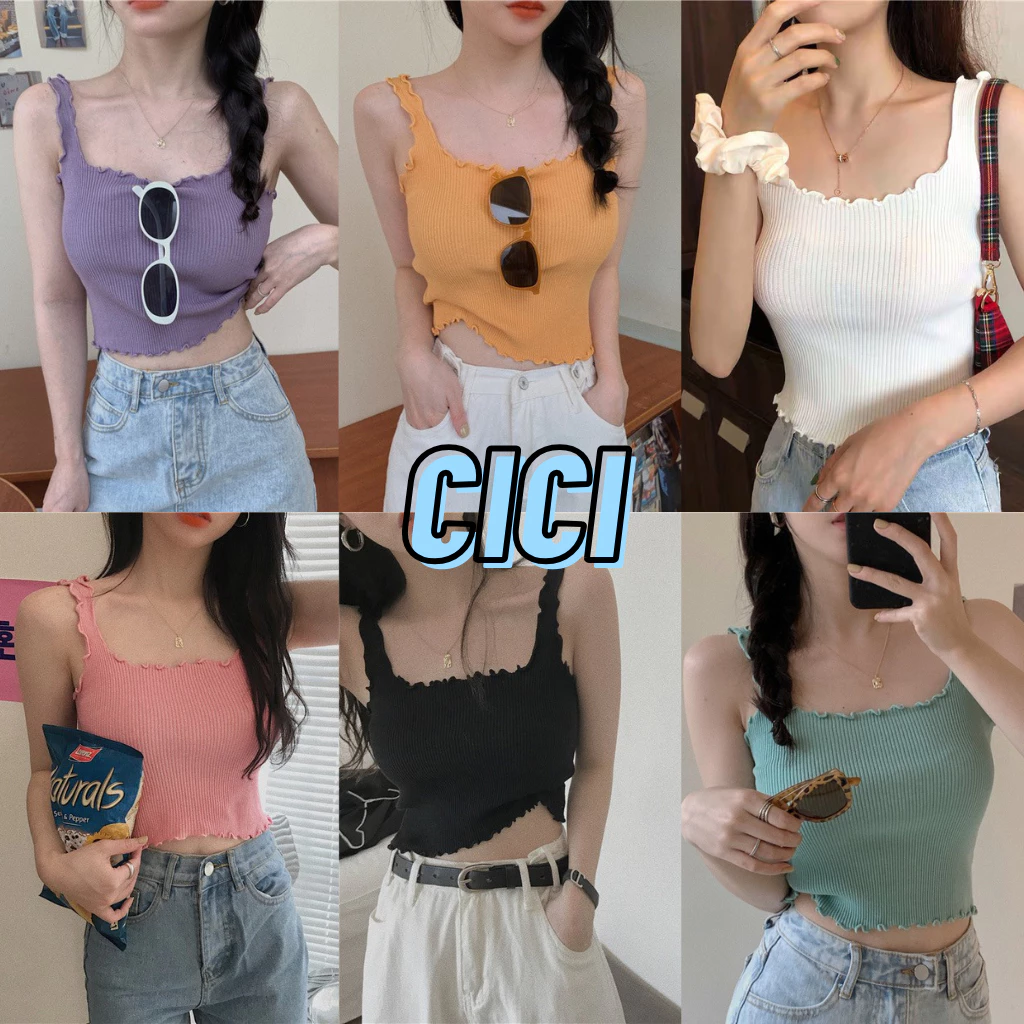 ส่งทันที Cici (9536)เสื้อสายเดี่ยวไหมพรมทรงกล้าม งามน่ารักมาก ใส่สบาย