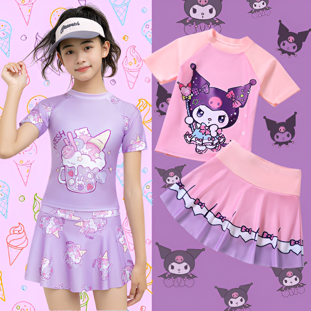 💥ขายตรงจากไทย💥 ชุดว่ายน้ำเด็กผู้หญิง 5-10 ขวบ เสื้อแขนสั้น+กระโปรงสั้น ลายไอศกรีม Coulomi สุดน่ารัก #169