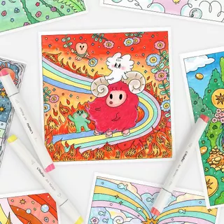 FOLIO ART : การ์ดภาพระบายสี Folio Art x Merrysquad (The Megical Rainbow to Astroland)12 ภาพ รหัส 93063