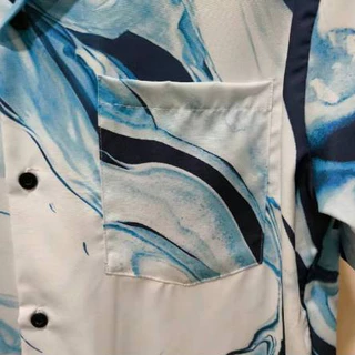 เสื้อเชิ้ตฮาวาย ลายหินอ่อนฟ้า (พื้นสีขาวฟ้า) ผ้าไหมอิตาลี