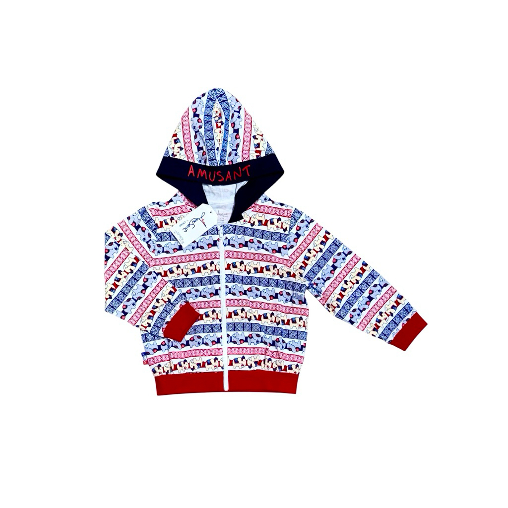 Amusant By Enfant เสื้อคลุมกันหนาวแขนยาว มีฮูท ลายช้าง สำหรับเด็กอายุ 12เดือน ถึง 4ขวบ