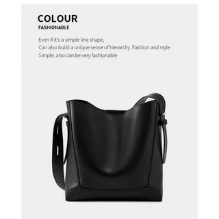 กระเป๋าแฟชั่นสุภาพสตรีกระเป๋าสะพายไหล่ สไตล์เกาหลี Bucket Bag กระเป๋าถังหนังแท้คลาสสิก กระเป๋าสะพายไหล่ Crossbody Bag