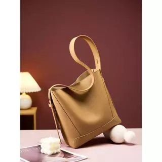 กระเป๋าแฟชั่นสุภาพสตรีกระเป๋าสะพายไหล่ สไตล์เกาหลี Bucket Bag กระเป๋าถังหนังแท้คลาสสิก กระเป๋าสะพายไหล่ Crossbody Bag