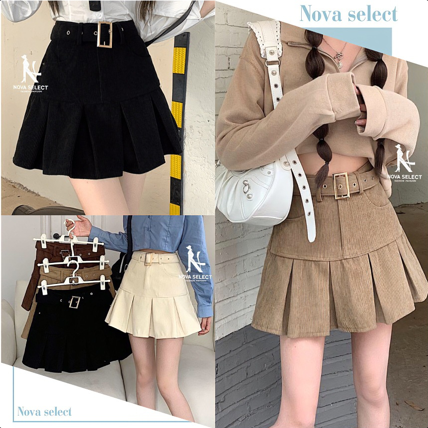พร้อมส่ง กระโปรงเทนนิส ผ้าลูกฟูก แถมเข็มขัด มีซับใน แฟชั่นสไตล์สาวเกาหลี Clothing Women
