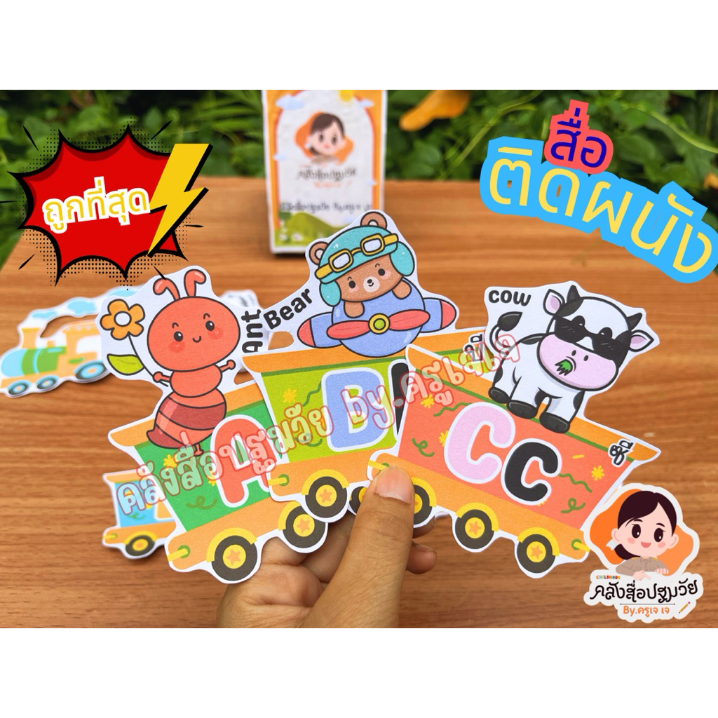 รถไฟภาษาอังกฤษ A-Z 26 ชิ้น สื่อตกแต่งห้องเรียน สื่อสำเร็จรูป เคลือบร้อน ราคาถูก