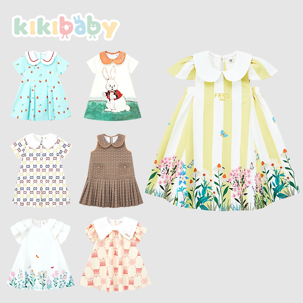 [90-150]kikibaby เดรสเด็กผู้หญิง เสื้อผ้าเด็ก ชุดออกงาน ไปเที่ยว เดรสยาว ลายมินิมอล KP