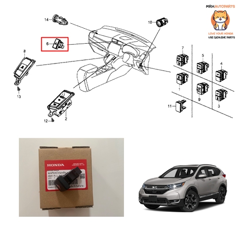 ชุดสวิทช์ไฟฉุกเฉิน Honda CR-V 2017-2021 GEN5 แท้ศูนย์จำนวน 1 ชิ้น