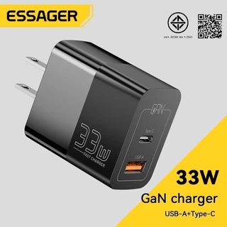 Essager 33W แท่นชาร์จผนังชาร์จ Gan USB ชนิด C สองพอร์ต QC PD 3.0ชาร์จเร็วสำหรับโทรศัพท์แผ่นแล็ปท็อป IP