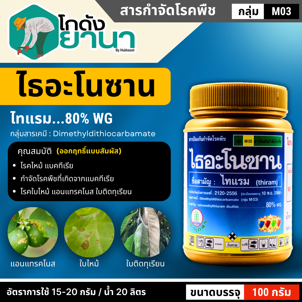 ไธอะโนซาน (ไทแรม80%WG) ขนาด 100กรัม ป้องกันเชื้อราแบคทีเรีย ไฟท๊อป