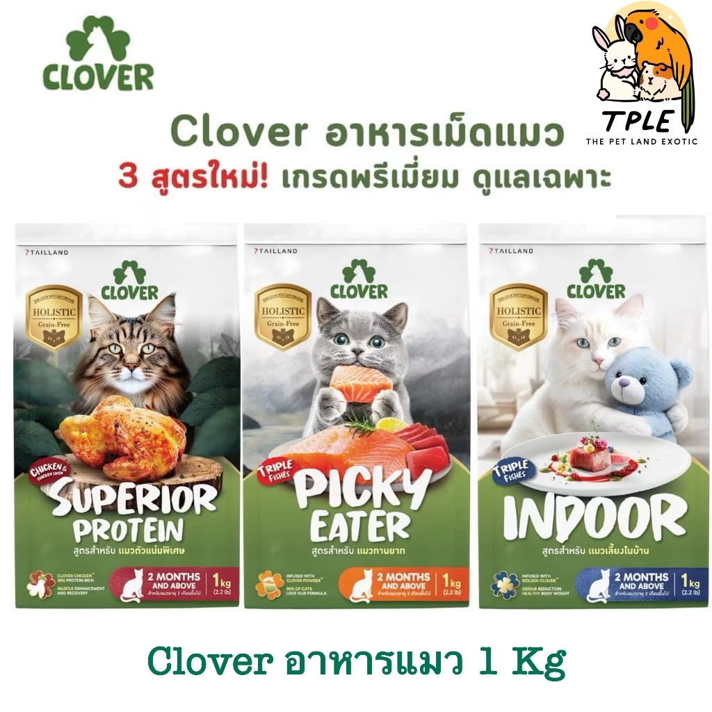 Clover Cat food อาหารเม็ดแมว สูตรใหม่! เกรด Holistic Grain-Free สำหรับแมว 1Kg