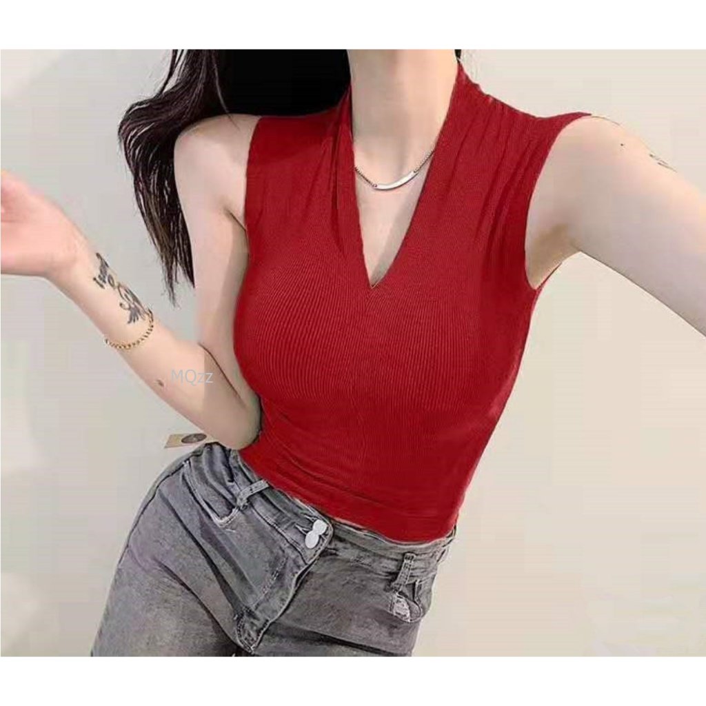 MQzz4289 *พร้อมส่ง* เสื้อไหมพรมแขนกุด คอวี หลากหลายสี เซ็กซี่มากก Free Size - รูปที่ 4