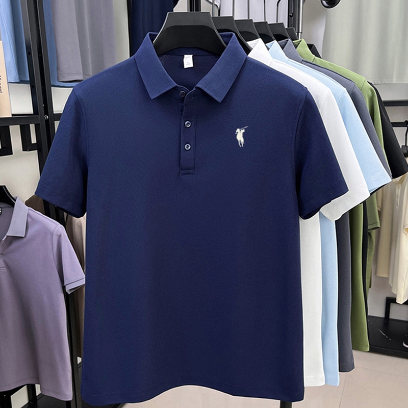 DIV POLO 2855-Y63ผู้ชายผ้าฝ้ายแท้เสื้อโปโลปกปักแขนสั้นสีทึบสบายๆทุกการแข่งขันเสื้อยืด - 3