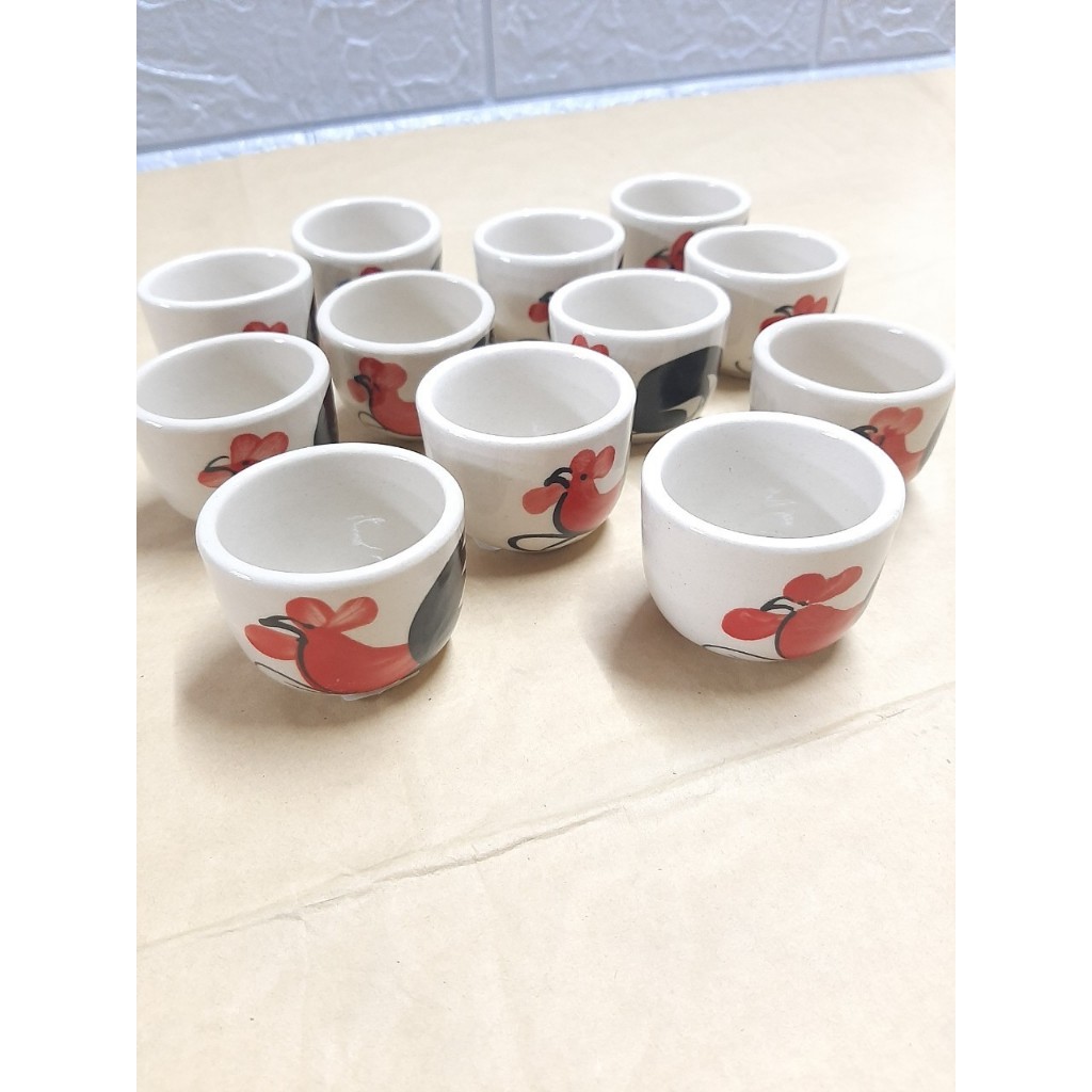 ถ้วยชา ลายไก่เซรามิค ขนาด 5 ซม. (แพ็ค 12 ชิ้น)