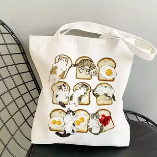 กระเป๋าผ้า มินิมอล 12 ลายแมว ขนาด 34*37cm Tote Bag TT-232
