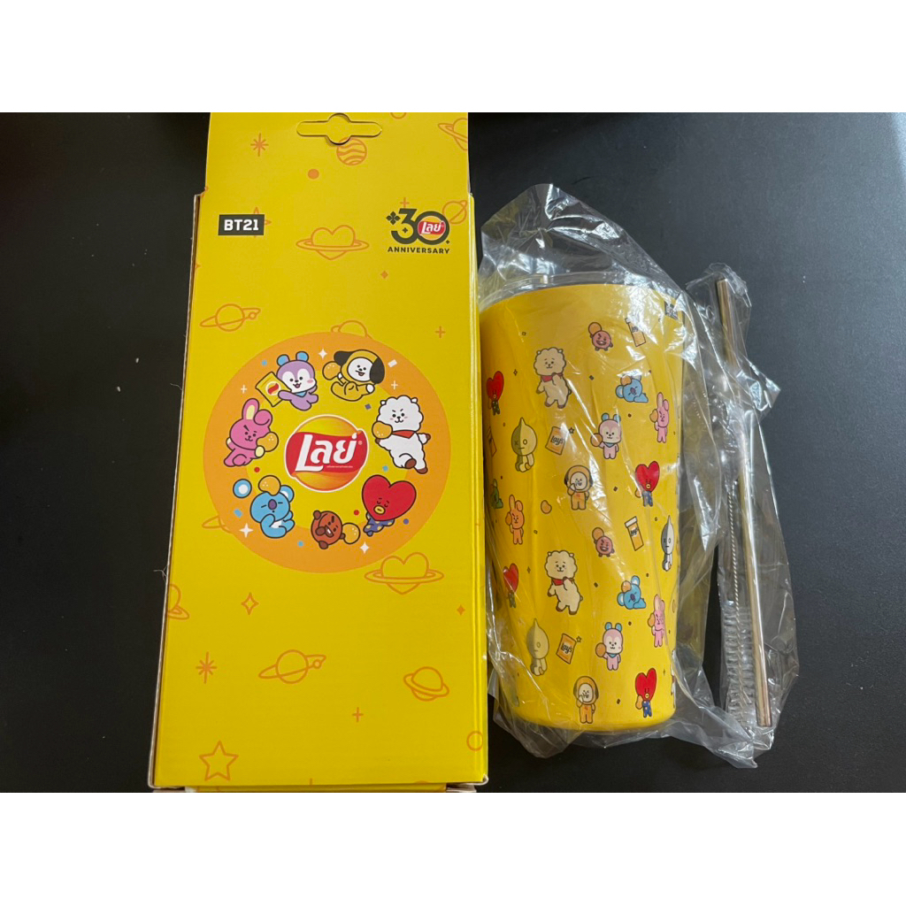 BT21 x Lays 30th แก้วเก็บความเย็น สีเหลือง พร้อมหลอด