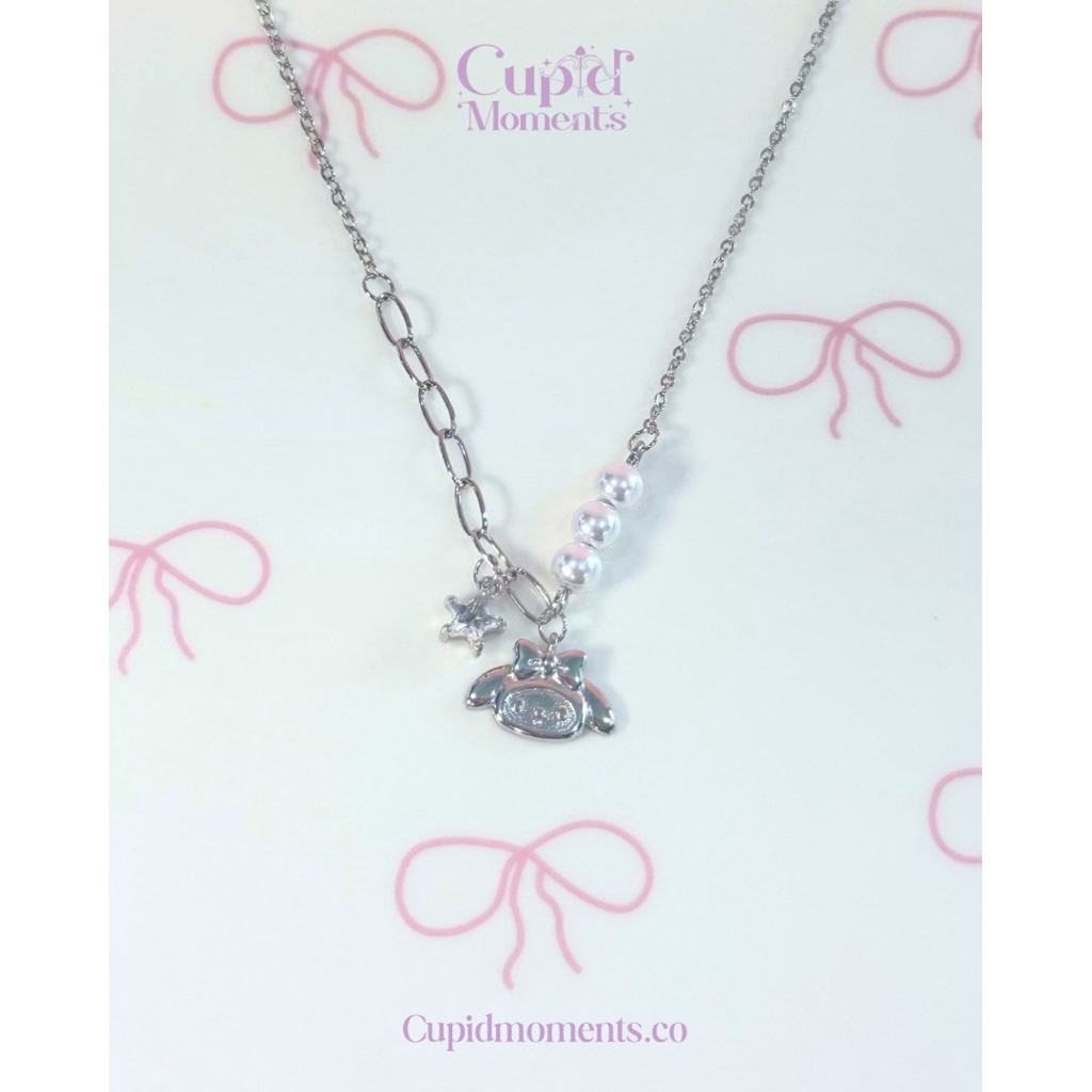 (เงินแท้ S925) My Melody Pearl & Star Necklace สร้อยคอมายเมโลดี้จี้ดาวตกแต่งไข่มุก
