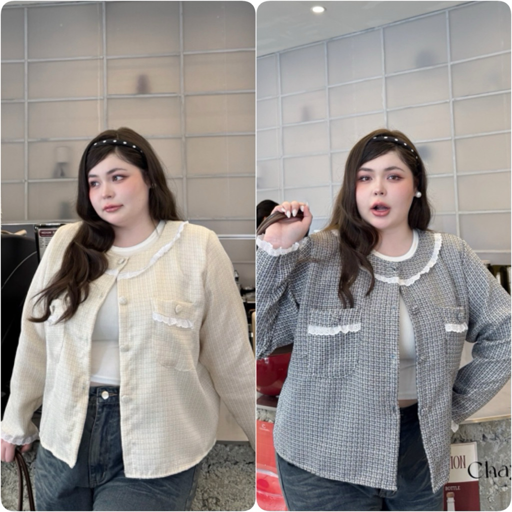 เสื้อสูท ​เสื้อคลุมเนื้อผ้าทอทวิค งานกระดุมปั๊ม แต่งลูกไม้รอบตัว