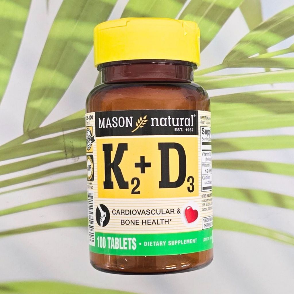 วิตามินเค K2 Plus D3: 100 mcg/1000 IU 100เม็ด (Mason Natural)