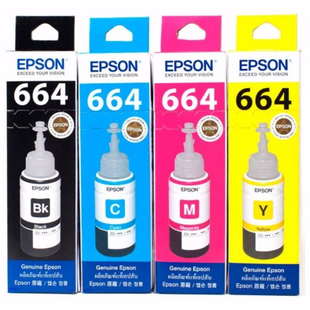 Epson 664 หมึกเติมแท้  T6641BK , T6642C , T6643M , T6644Y