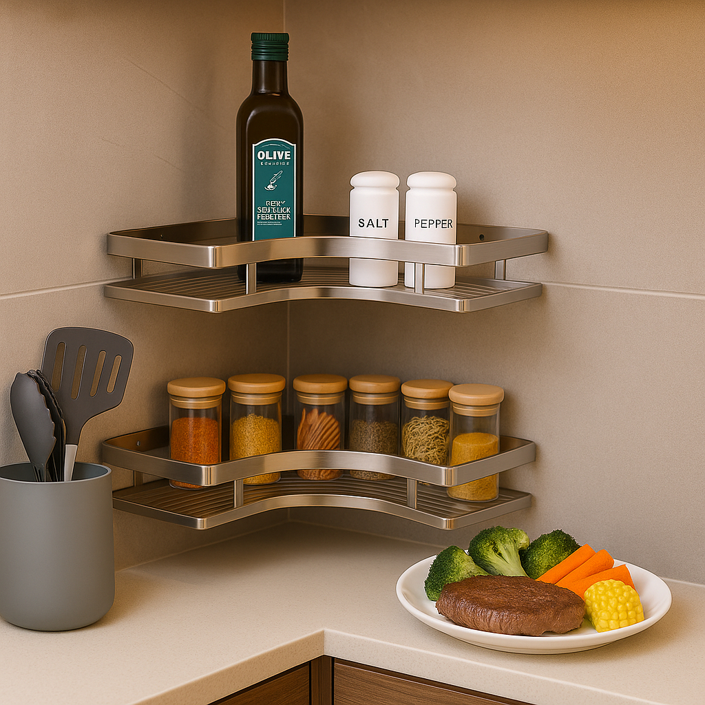 ชั้นวางของเข้ามุมสแตนเลส 1ชั้น/2ชั้น กันน้ำ กันสนิม ติดตั้งง่าย ไม่ต้องเจาะผนัง รับน้ำหนักได้ดี สำหรับห้องน้ำ ห้องครัว - รูปที่ 7