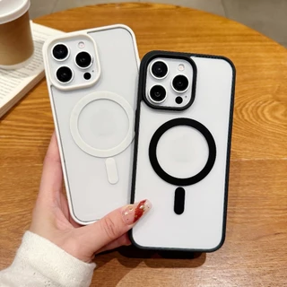 เคสอะคริลิคชาร์จได้ ขอบสี เปิดเลนส์กล้อง งานกล่องขาว สำหรับ iphone 15 13 14 12 11 Pro max 15Promax 14Promax 13Promax