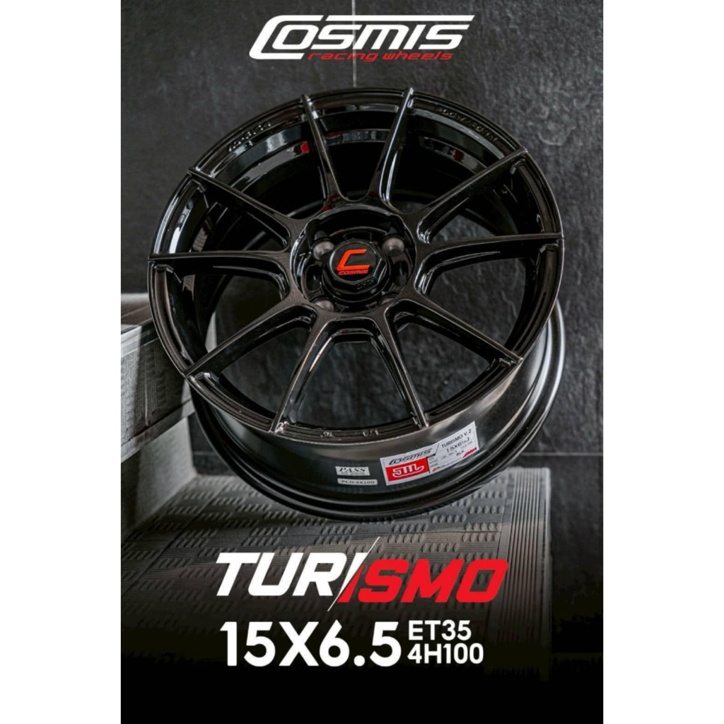 ล้อแม็กขอบ15 15 x 6.5 4รู100 ET35 สีดำ [ราคา4วง] ยี่ห้อ Cosmis รุ่น TURISMO ล้อแท้  ใหม่แกะกล่องทุกว