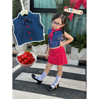 เสื้อเชิ้ตครอปแขนกุด (สียีนส์) เสื้อเด็ก