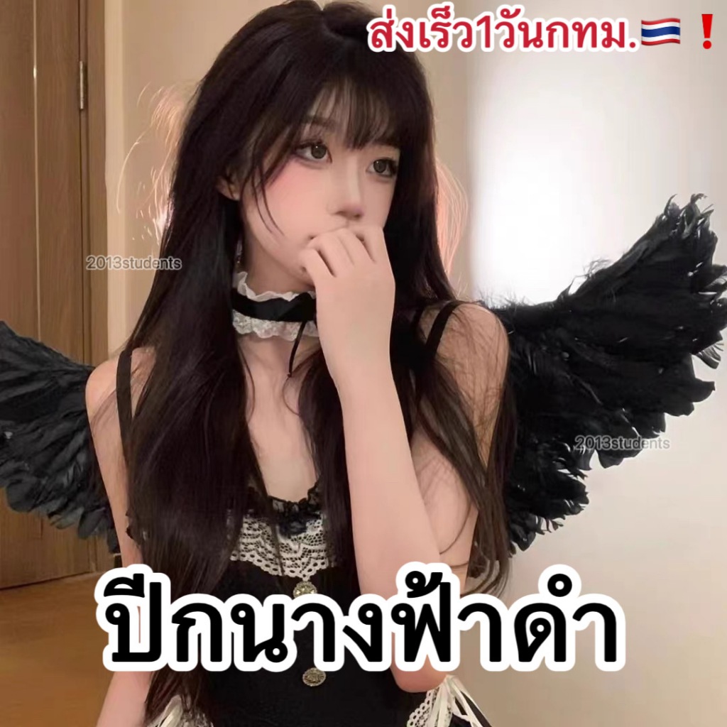 🇹🇭❗️🎃[พร้อมส่ง] ปีกนางฟ้าขนนกจริง มีสีขาวและดำ ทำจากขนนกจริง
