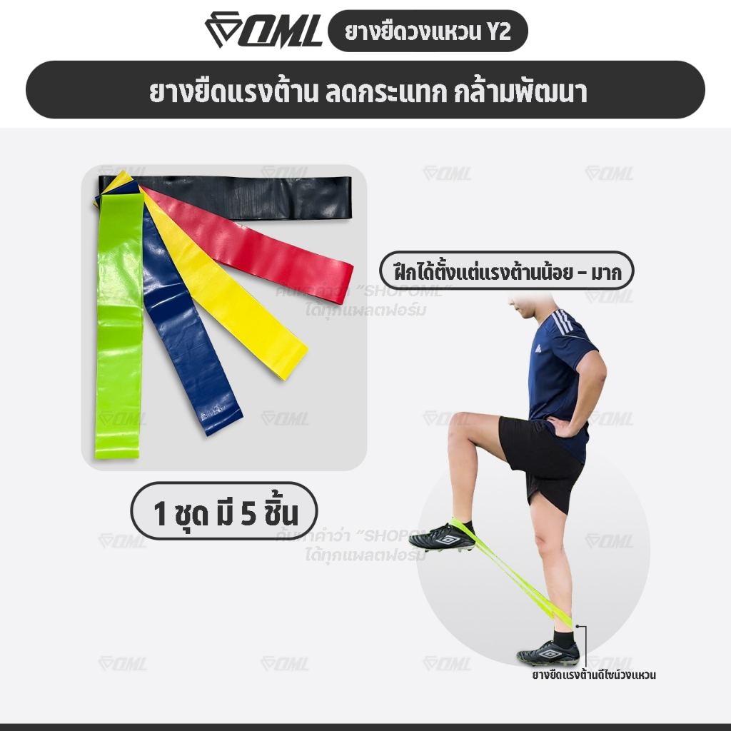 OML Y2 ยางยืดวงแหวน ปั้นก้น สะโพก ต้นขา [1 ชุด มี 5 ชิ้น] ยางยืดออกกำลังกาย แรงต้าน 5 ระดับ รับประกันสินค้า