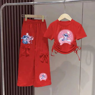 Pinkชุดเซ็เด็กผู้หญิงน่ารัก เสื้อเชือกผูกโบว์ข้าง+กางเกงขายาวแต่งโบว์ 3163