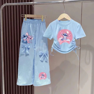 Pinkชุดเซ็เด็กผู้หญิงน่ารัก เสื้อเชือกผูกโบว์ข้าง+กางเกงขายาวแต่งโบว์ 3163